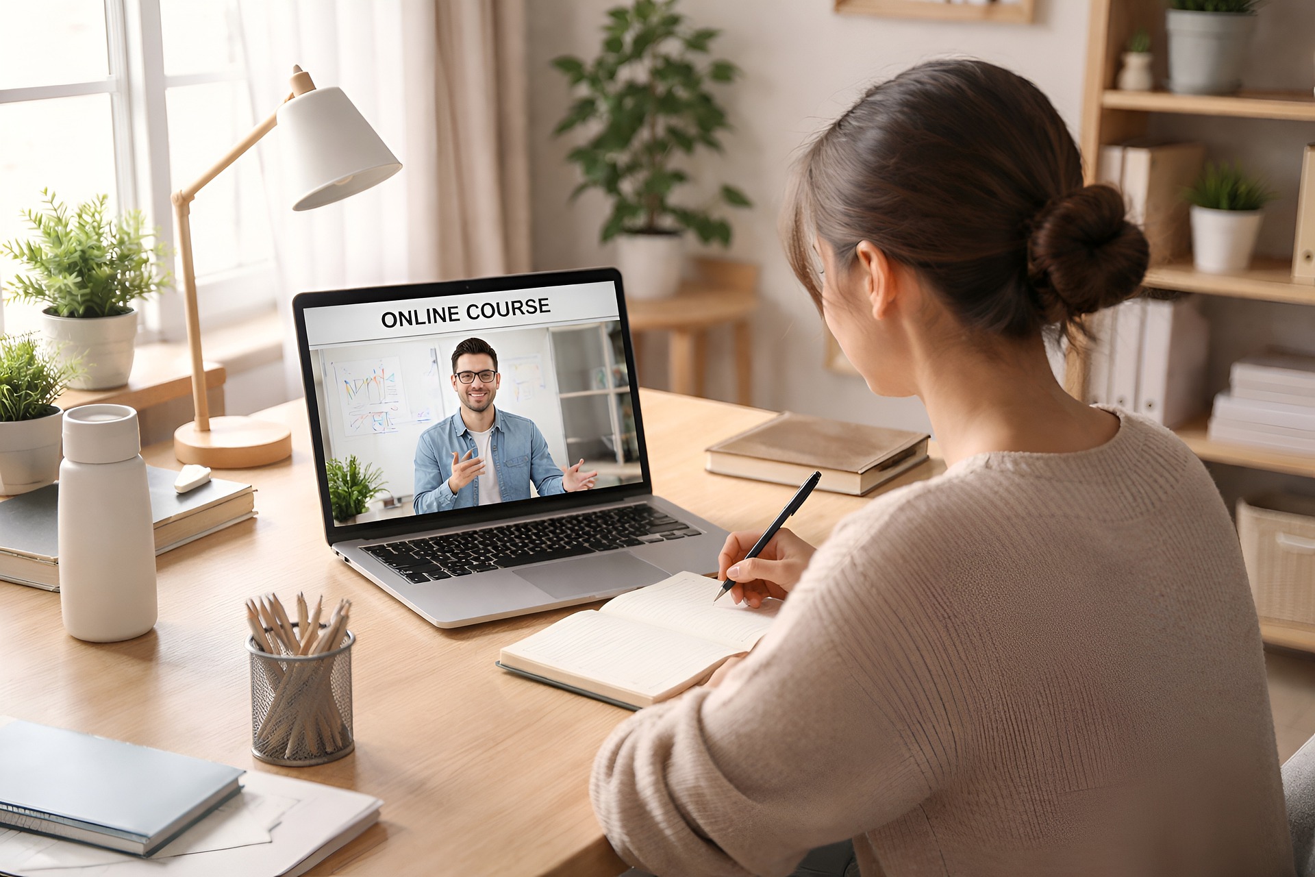 Freelancer working remotely from a home office using AI-powered tools in 2026