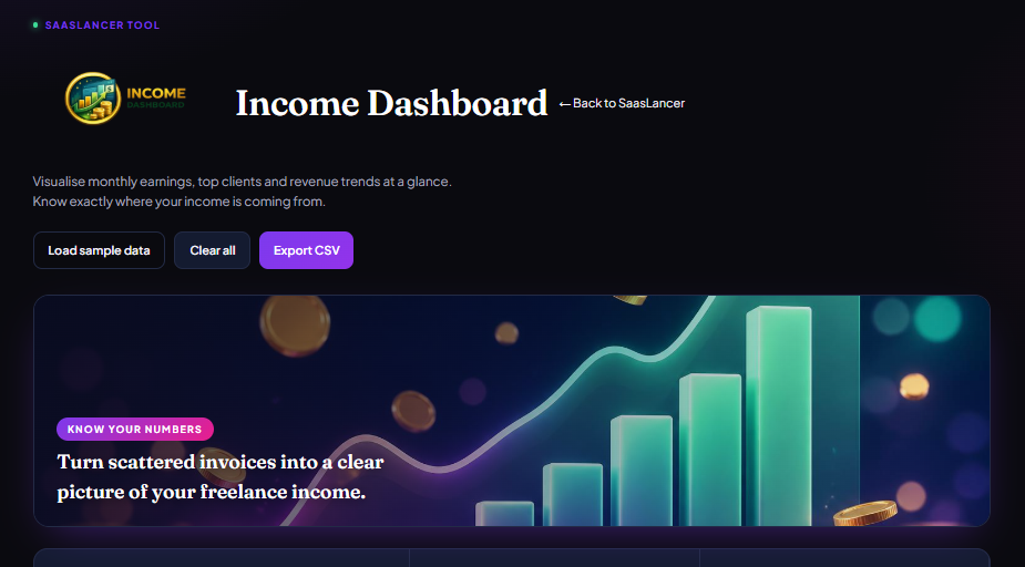 Income Dashboard tool showing a rising revenue chart used to check how much of your income should come from one client